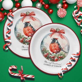 Rote Mockingbird Winterlandschaft Pappteller