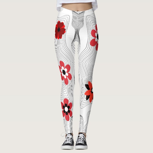 Rote moderne Blume Leggings (Vorderseite)