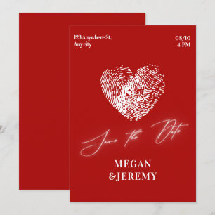 Rote moderne Herz-Fingerabdruck-Hochzeit Save The Date