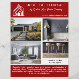 Rote moderne Immobilien-Objektpräsentation auf dop Flyer