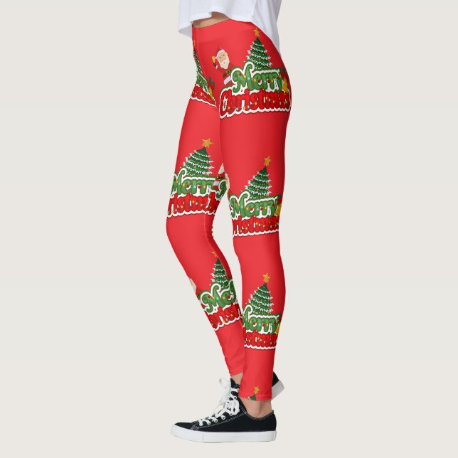 Rote moderne süße Typografie Frohe Weihnachten Leggings (Links)