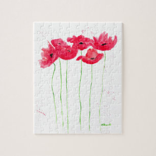 Rote Mohn Blume Natur Wasserfarben Sommer Jigsa Puzzle