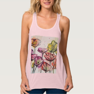 Rote Mohn-Blumen-Aquarell-Kunst-Blumenmuster Tank Top
