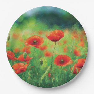 Rote Mohn-Blumenparty Pappteller
