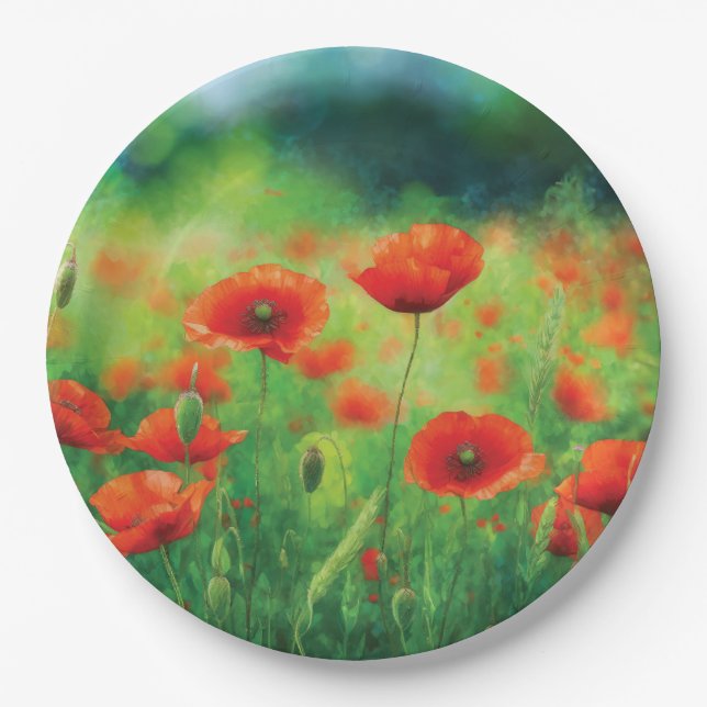 Rote Mohn-Blumenparty Pappteller (Vorderseite)