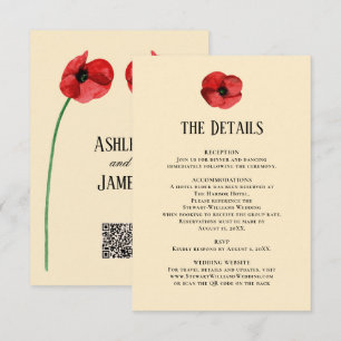 Rote Mohn Details Empfangs Informationen Hochzeit Begleitkarte