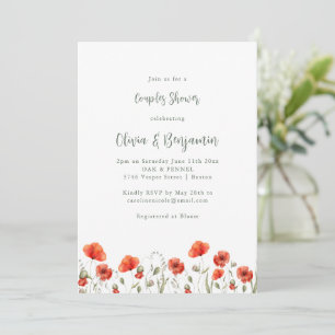 Rote Mohn-Garten-Blumenpaar-Dusche Hochzeit Einladung