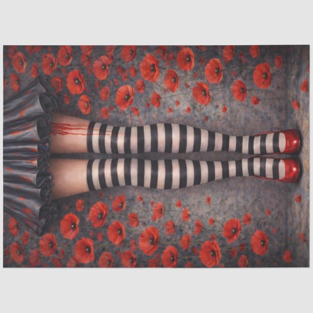 Rote Mohn-Gotik-Beine-Decoupage-Papier Seidenpapier (Vorderseite)