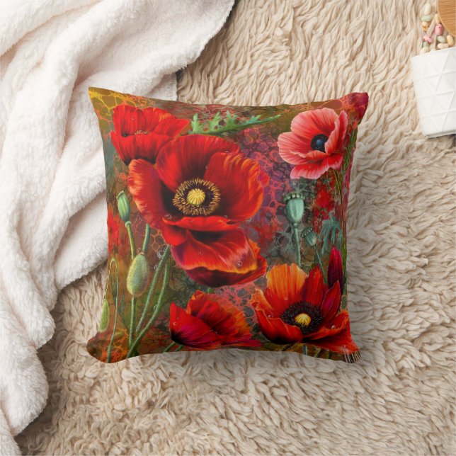 Rote Mohn-Kissenhülle Kissen (Decke)