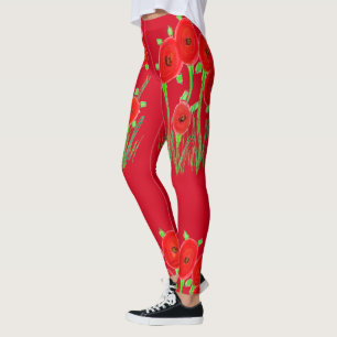 Rote Mohn-Leggings Leggings