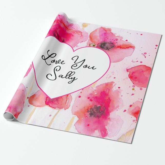 Rote Mohn Mohnblumen Blumen Floral Wasserfarbe Ehe Geschenkpapier (Ungerollt)