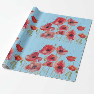 Rote Mohn Mohnblumen Party Aquarell Geschenkpapier