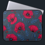 Rote Mohn und Ladybugs auf dunkelblau Laptopschutzhülle<br><div class="desc">Handgezeichnetes Vektormuster mit Mohn-Blume und Ladybugs</div>