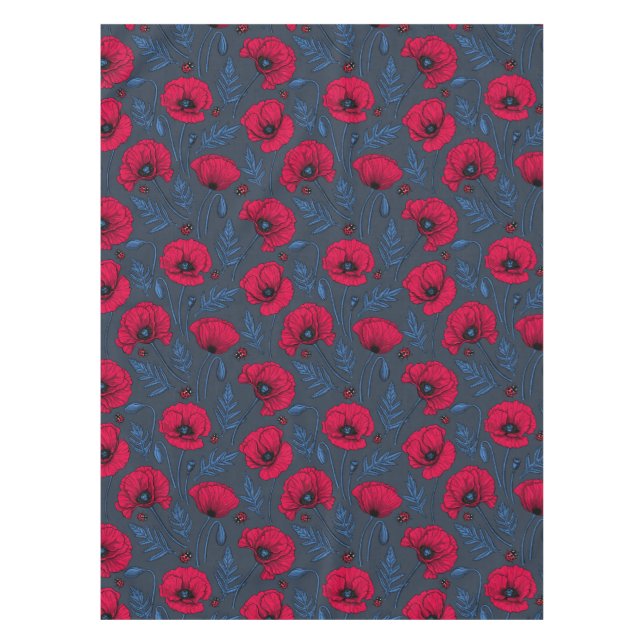 Rote Mohn und Ladybugs auf dunkelblau Tischdecke (Vorderseite)