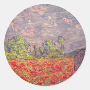 Rote Mohn und lila Scheune Runder Aufkleber