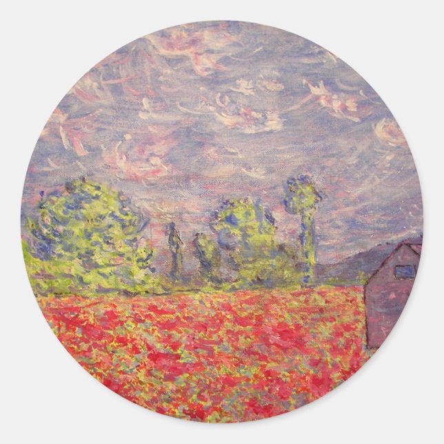 Rote Mohn und lila Scheune Runder Aufkleber (Vorderseite)