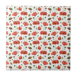 Rote Mohn-Wasserfarbe-Wildblumen-Keramik Fliese