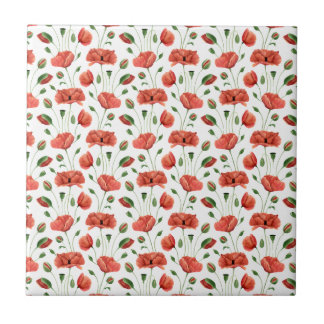 Rote Mohn-Wasserfarbe-Wildblumen-Keramik Fliese