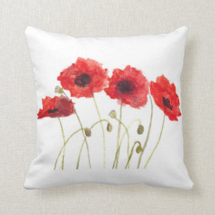 Rote Mohn-Wasserfarben-Blumen-Botanische Kunst Kissen