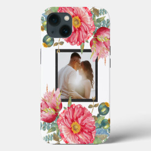 Rote Mohn-Wasserfarben-Blumen-Foto Personalisiert iPhone 13 Hülle