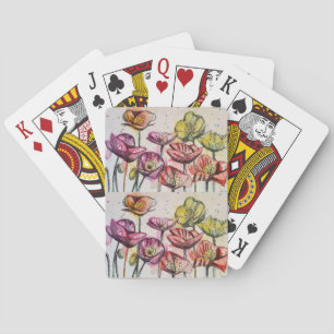 Rote Mohn-Wasserfarben-Blumen-Spielkarten-Set Spielkarten