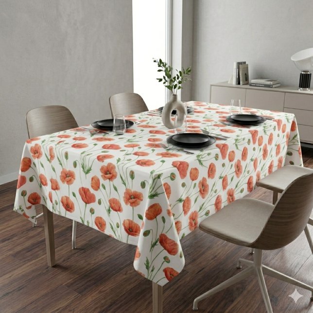 Rote Mohn-Wasserfarben-Wildblumen-Tischdecke Tischdecke (Von Creator hochgeladen)