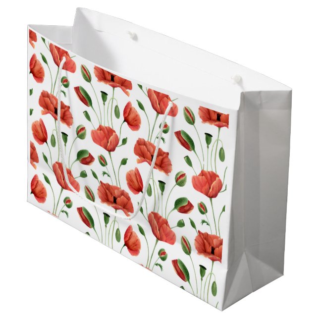 Rote Mohn-Wildblumen-Aquarell Große Geschenktüte (Vorderseite Schrägansicht)