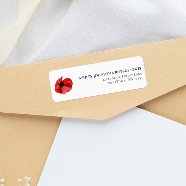 Rote Mohn-Wildblumen-Hochzeit-Rücksendeadresse (Von Creator hochgeladen)