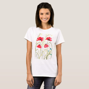 Rote Mohn-Wildblumen Mohnblumen Blumen T-Shirt