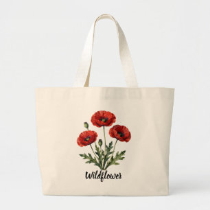 Rote Mohn-Wildblumen-Tasche Jumbo Stoffbeutel