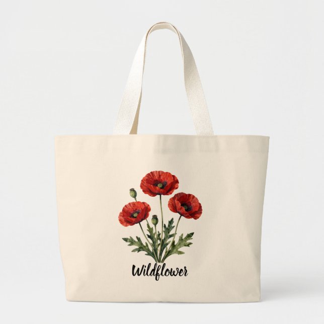 Rote Mohn-Wildblumen-Tasche |   Jumbo Stoffbeutel (Vorne)