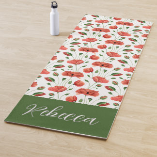 Rote Mohn-Wildblumen-Wasserfarbe mit individuellem Yogamatte