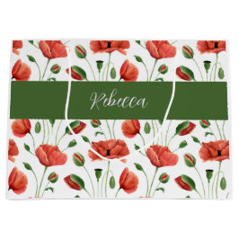 Rote Mohn-Wildblumen-Wasserfarbe-Monogramm-Name Große Geschenktüte