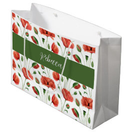 Rote Mohn-Wildblumen-Wasserfarbe-Monogramm-Name Große Geschenktüte