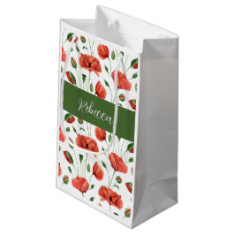 Rote Mohn-Wildblumen-Wasserfarbe-Monogramm-Name Kleine Geschenktüte