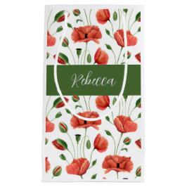 Rote Mohn-Wildblumen-Wasserfarbe-Monogramm-Name Kleine Geschenktüte