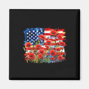 Rote Mohnblume amerikanische Flagge Gedenktag Magnet
