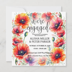 Rote Mohnblume Aquarell Verlobungsfeier-Einladung Save The Date