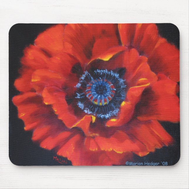 Rote Mohnblume auf schwarzer Mäusematte Mousepad (Vorne)