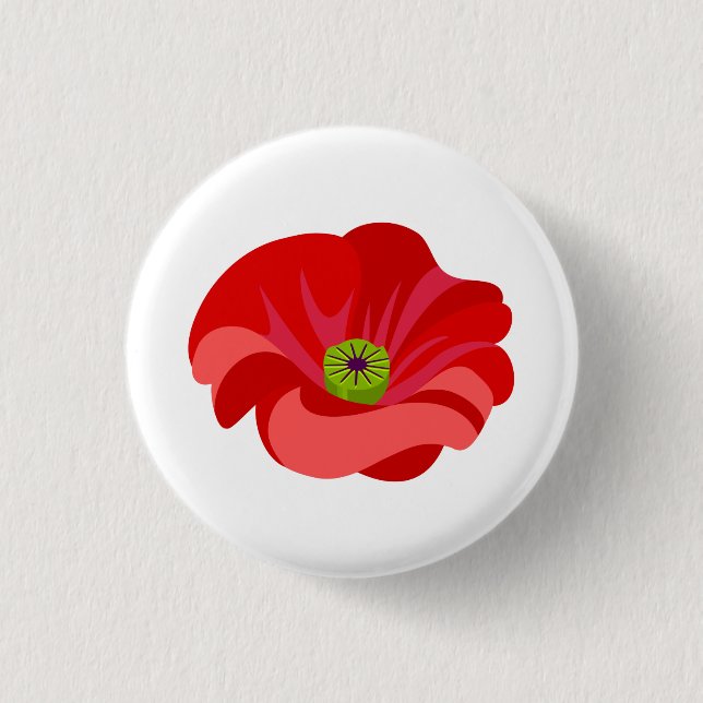 Rote Mohnblume auf Weiß Button (Vorderseite)