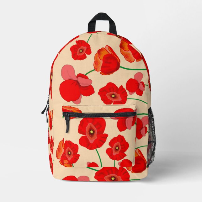 Rote Mohnblume Blume auf Beige Hintergrundbild Bedruckter Rucksack (Vorderseite)