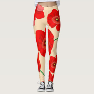 Rote Mohnblume Blume auf Beige Hintergrundbild Leggings