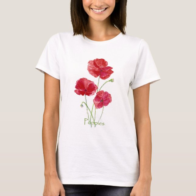 Rote Mohnblume Blume Blumenbemalung T-Shirt (Vorderseite)