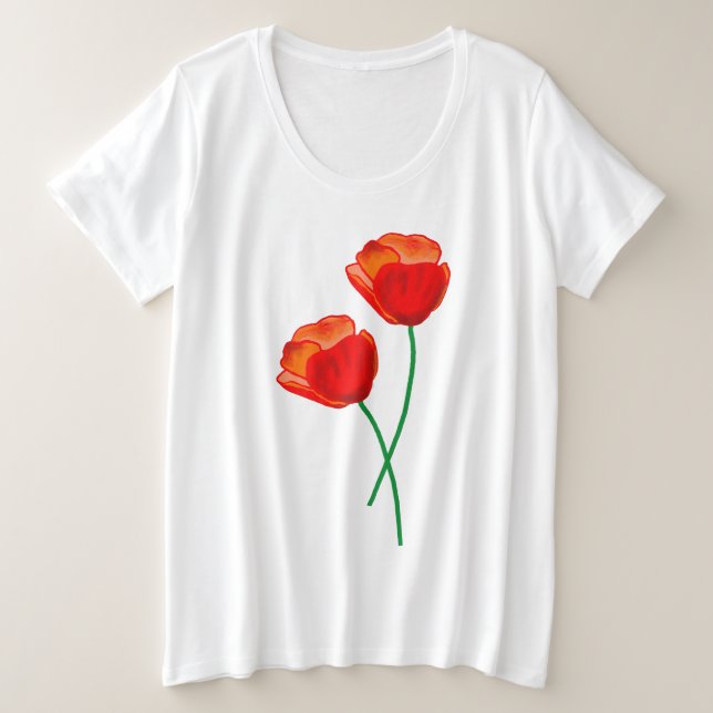 Rote Mohnblume Blume Große Größe T-Shirt (Design vorne)