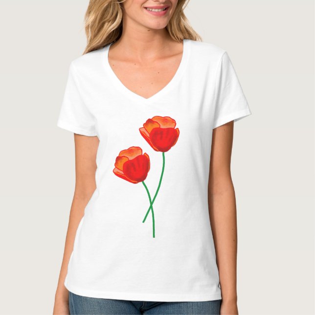 Rote Mohnblume Blume T-Shirt (Vorderseite)