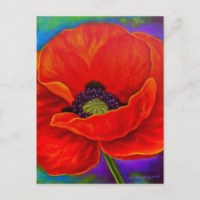 Rote Mohnblume Blume Vibranting Painting Blank Art Postkarte (Vorderseite)