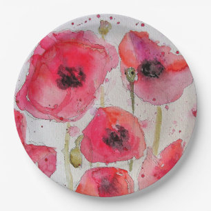 Rote Mohnblume Blumenmuster Papierpartyplatte Pappteller