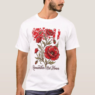 Rote Mohnblume Erinnern Und Ehren Vintage Gedenk-S T-Shirt