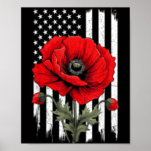Rote Mohnblume Patriotische Flagge USA Gedenktag Poster