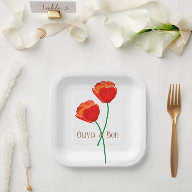 Rote Mohnblume Personalisiert Pappteller (Hochzeit)
